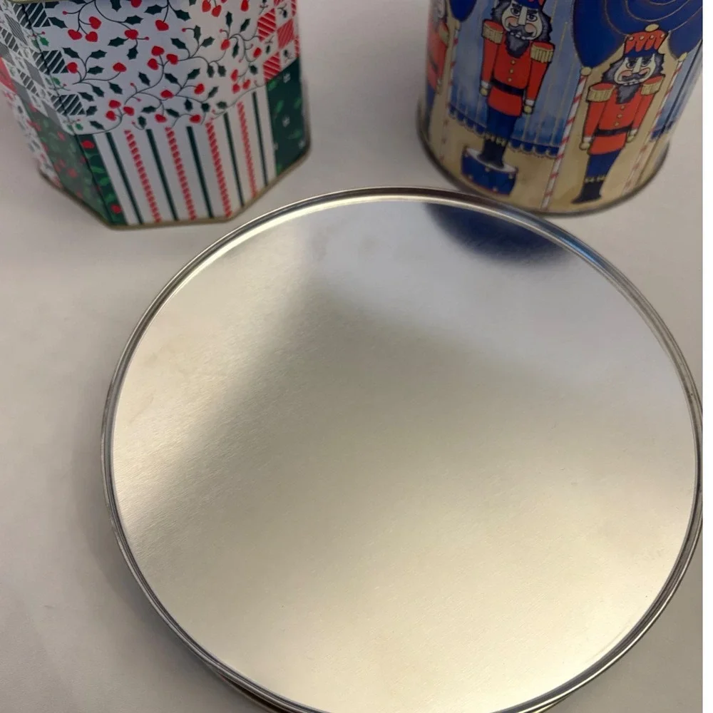 3‎ Vintage Christmas Tins Nutcracker Snowman Patchwork Holiday Decor Storage